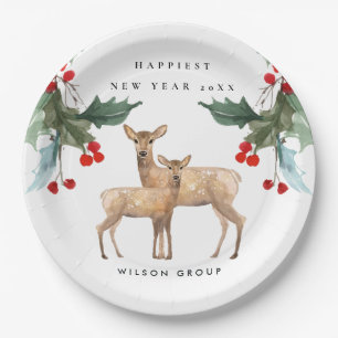 CORPORATE RED GREEN HOLLY BERRY DEER DUO NEUJAHR PAPPTELLER