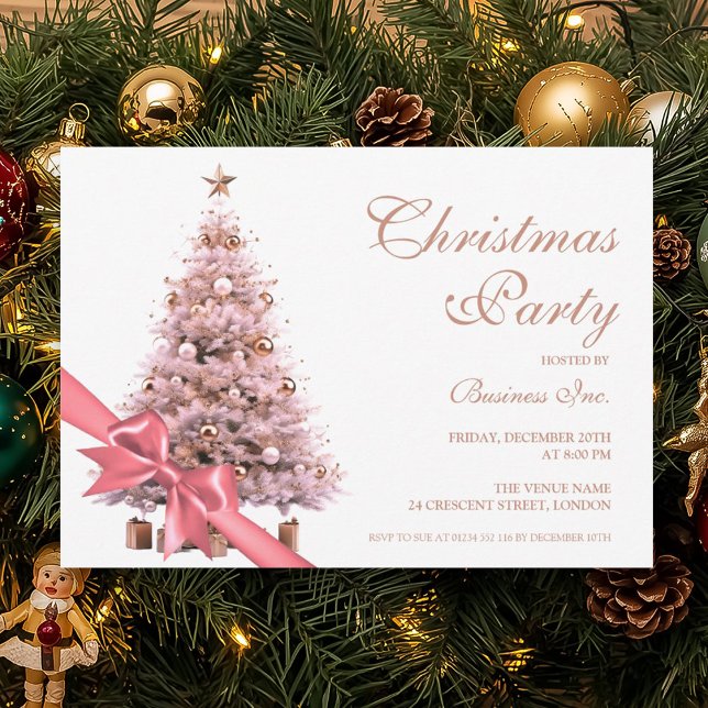 Corporate Rose Gold Weihnachtsbaum Bow Holiday Einladung (Corporate Rose Gold Christmas Tree Bow Holiday Invitation)