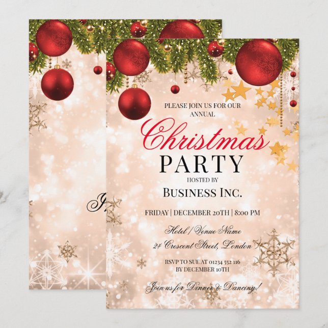 Corporate Rose Gold Weihnachtsfeier Einladung (Vorne/Hinten)