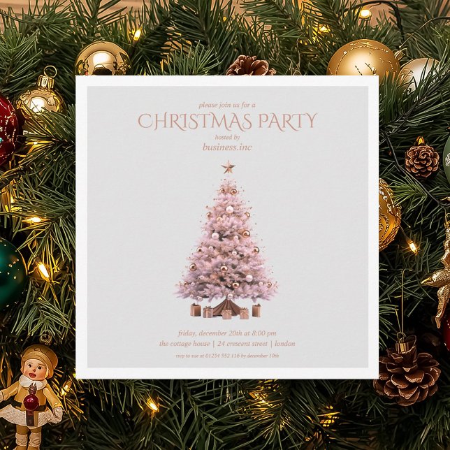 Corporate Rose Goldene Weihnachtsfeier Einladung (Corporate Rose Gold Christmas Tree Holiday Party Invitation)