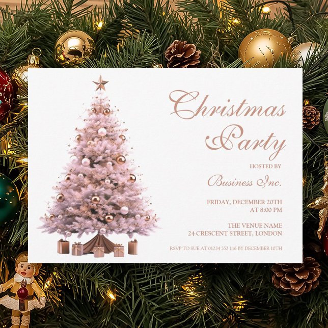 Corporate Rose Goldene Weihnachtsfeier Einladung (Corporate Rose Gold Christmas Tree Holiday Party Invitation)