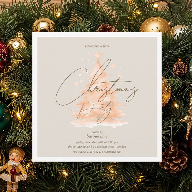 Corporate Rose Goldene Weihnachtsfeier Einladung (Corporate Rose Gold Christmas Tree Holiday Party Invitation)