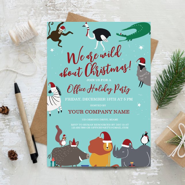 Corporate Wildlife Animals Weihnachtsfest Party Einladung (Corporate Wildlife Animals Christmas Party Invitation)