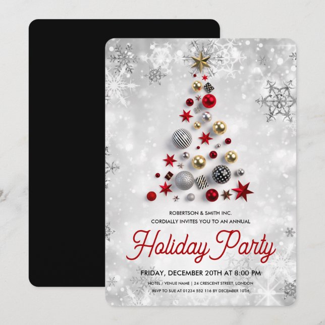Corporate Xmas Tree Holiday Winter Wonder Silver Einladung (Vorne/Hinten)