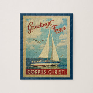 Corpus Christi Jigsaw Puzzle Sailboat Retro Texas
