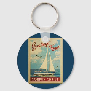 Corpus Christi Sailboat Vintage Travel Texas Schlüsselanhänger