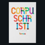 Corpus Christi Texas Mitte Jahrhundert, Pop Art, Künstlicher Leinwanddruck<br><div class="desc">Corpus Christi Texas klassischer Retrostil aus dem 60er 70er und 80er. Helle Primärfarben im abstrakten Kunststil des 20. Jahrhunderts mit einfachen geometrischen Elementen. Vintage Pop Kunst. Einfach fett,  trage deine Heimatstadt laut aus.</div>