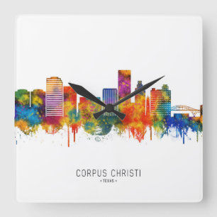 Corpus Christi Texas Skyline Quadratische Wanduhr
