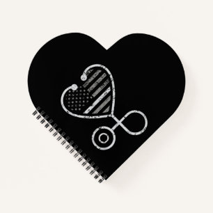 Corrections Nurse Thin Grey Line Heart US Flag Notizbuch