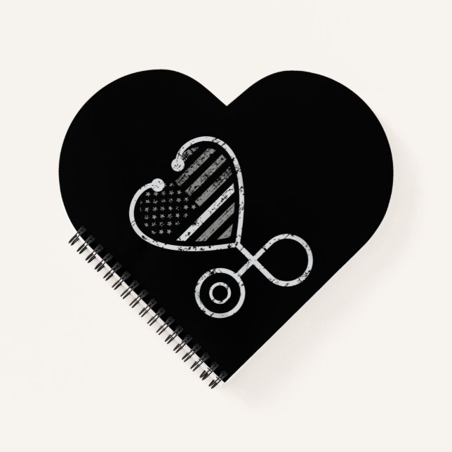 Corrections Nurse Thin Grey Line Heart US Flag Notizbuch (Vorderseite)