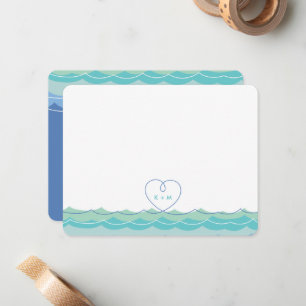 Correspondance Aqua Blue Waves Loopy Heart Mariage Carte de remer