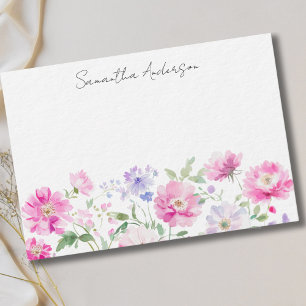 Correspondance Aquarelle rose florale Carte de note plat personna