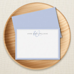 Correspondance Carte de note à monogramme à deux bordures bleu mi
