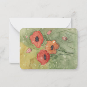 Correspondance carte de note avec fleurs de pavot peintes à la ma