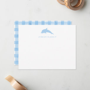 Correspondance Carte de note bébé, gingham bleu clair dauphin à p