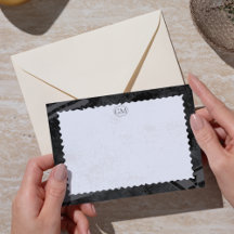 Carte de note de monogramme à bordure noire et bla