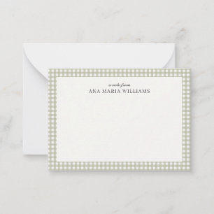 Correspondance Carte de note élégante verte sauge à carreaux