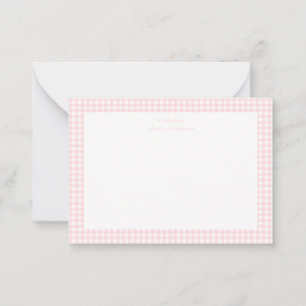 Correspondance Carte de note fille à carreaux rose et blanc gingh