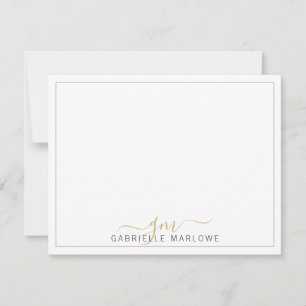 Correspondance Carte de note Initiales Monogramme Or Script Moder