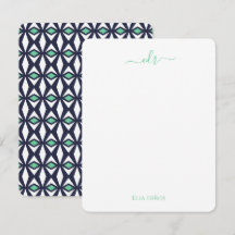 Carte de note Monogramme Diamant Vert et Marine