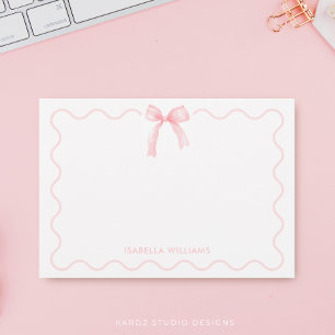 Correspondance Carte de note personnalisée à l'aquarelle rose élé