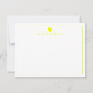Correspondance Carte de note personnalisée au coeur d'amour jaune