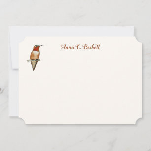 Correspondance Carte de note personnalisée de Colibri roux