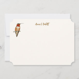 Correspondance Carte de note personnalisée de Colibri roux