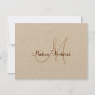 Correspondance Carte de note plat Monogramme Kraft