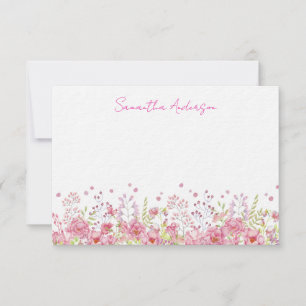 Correspondance Carte de note plat personnalisée Fleur sauvage ros