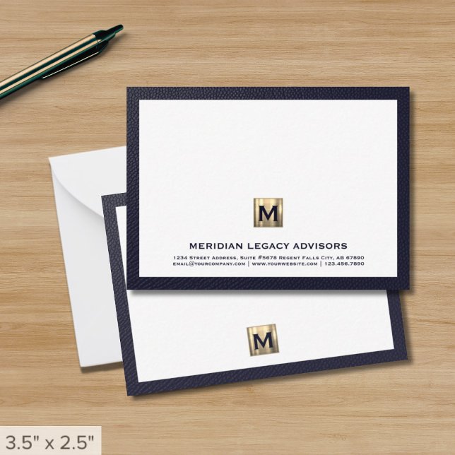 Correspondance Carte de note professionnelle Luxe Navy Gold (Créateur téléchargé)