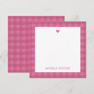 Correspondance Carte de note rose à carreaux personnalisée