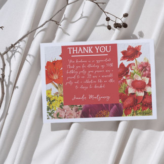 Correspondance Carte de remerciement à fleurs rouge riche gras