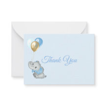 Carte de remerciement Baby Shower Eléphant Bleu
