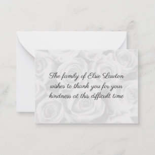 Correspondance Carte de remerciements funéraire White Roses