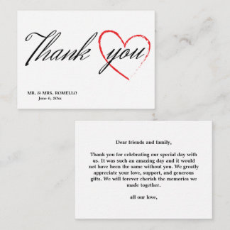 Correspondance carte de remerciements mariage avec coeur