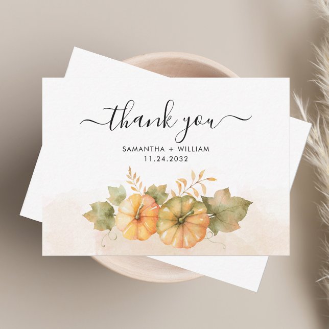 Correspondance Carte de remerciements Mariage Citrouille du feuil (Fall Pumpkins Foliage Wedding Thank You Card)