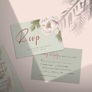 Correspondance Carte RSVP de mariage vert et blanc pour la pivoin