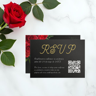 Correspondance Carte RSVP Elegante Boda de Rosas QR Code