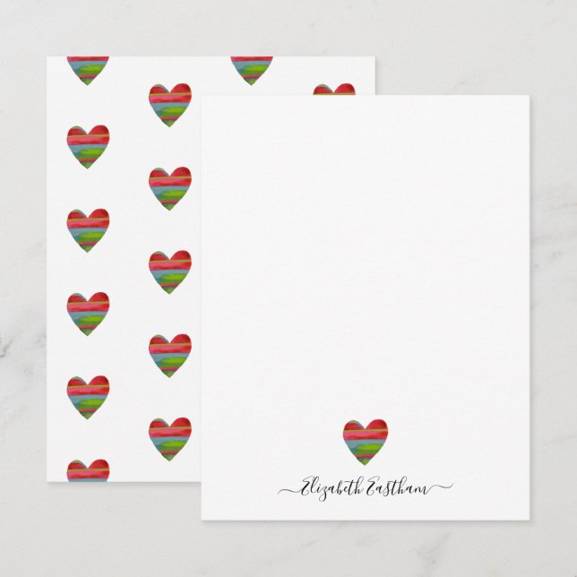 Correspondance Carte simple de note cardiaque Monogram Girly Scri (Devant / Derrière)