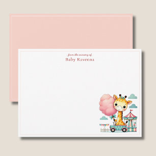 Correspondance Fille girafe pastel avec carte de remerciement de