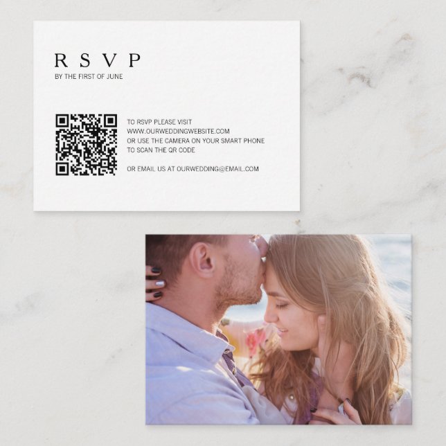Correspondance Mini carte RSVP Mariage de code QR photo moderne (Devant / Derrière)