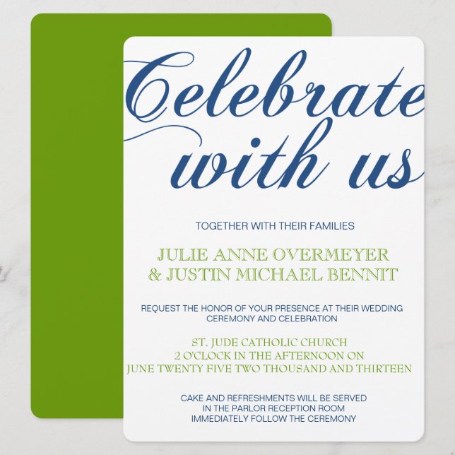 Corrin Calligrafy Wedding Einladung (Vorne/Hinten)