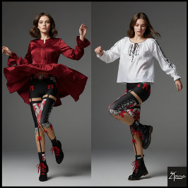 Corset Lace Bow Repeating Block Pattern Leggings