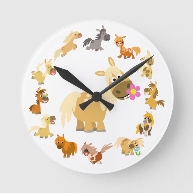 Corte Poney Cartoon Mandala Horloge (Recto)