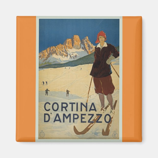 Cortina D'Ampezzo Magnet de l'affiche de ski Vinta (Devant)