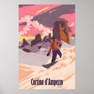 Cortina dAmpezzo Snowboarden Reiseplakat Poster