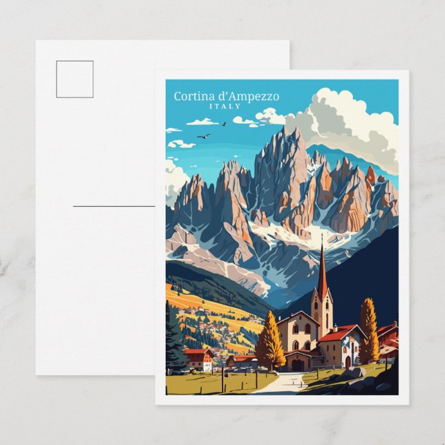 Cortina d'Ampezzo Vintage Illustration Postkarte (Vorne/Hinten)