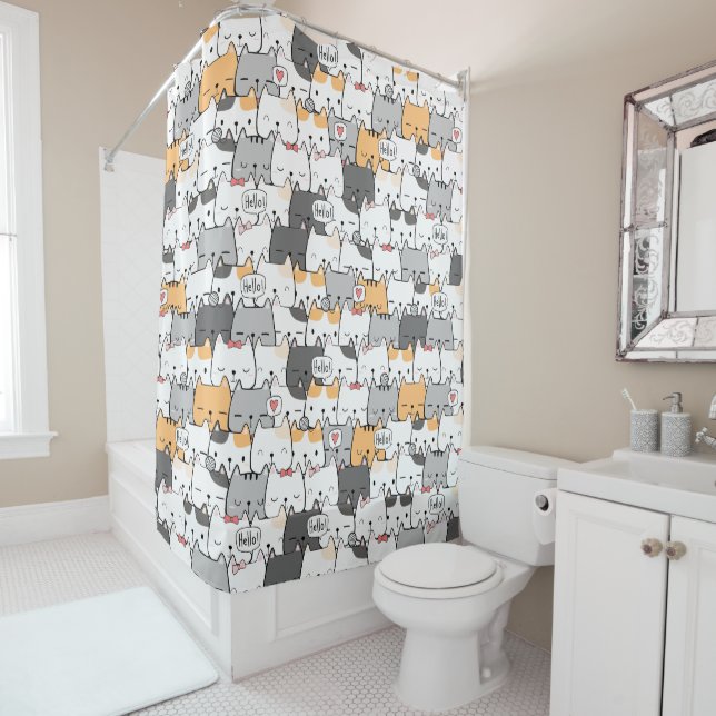 Cortina de Baño HELLO AND LOVELY CATS Duschvorhang (Beispiel)
