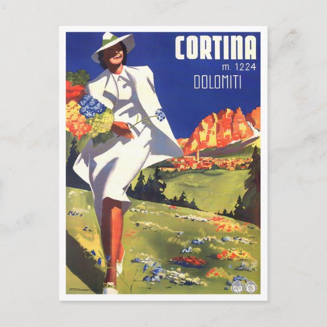Cortina Dolomites Italien Vintage Postkarte (Vorderseite)